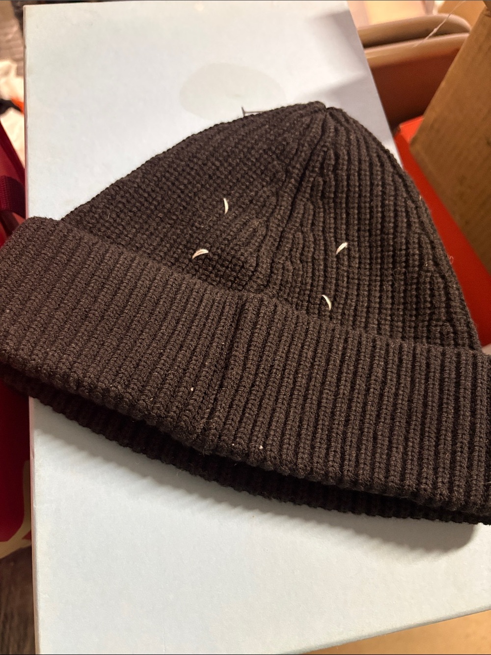Maison Martin Margiela Black Ribbed Cuff Beanie